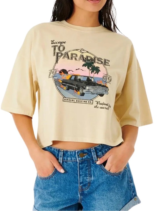 Rip Curl Tops - Rip Curl Cropped Graphic Tee Escape to Paradise Beige Women’s Size X-Small
